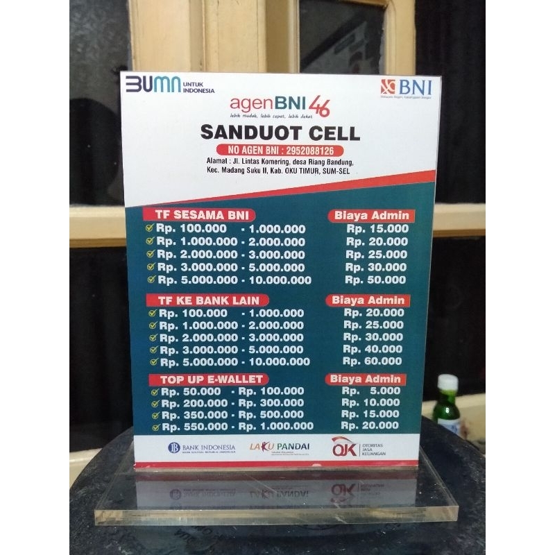 

DAFTAR HARGA AGEN BNI BISA REQUEST AKRILIK 15X20