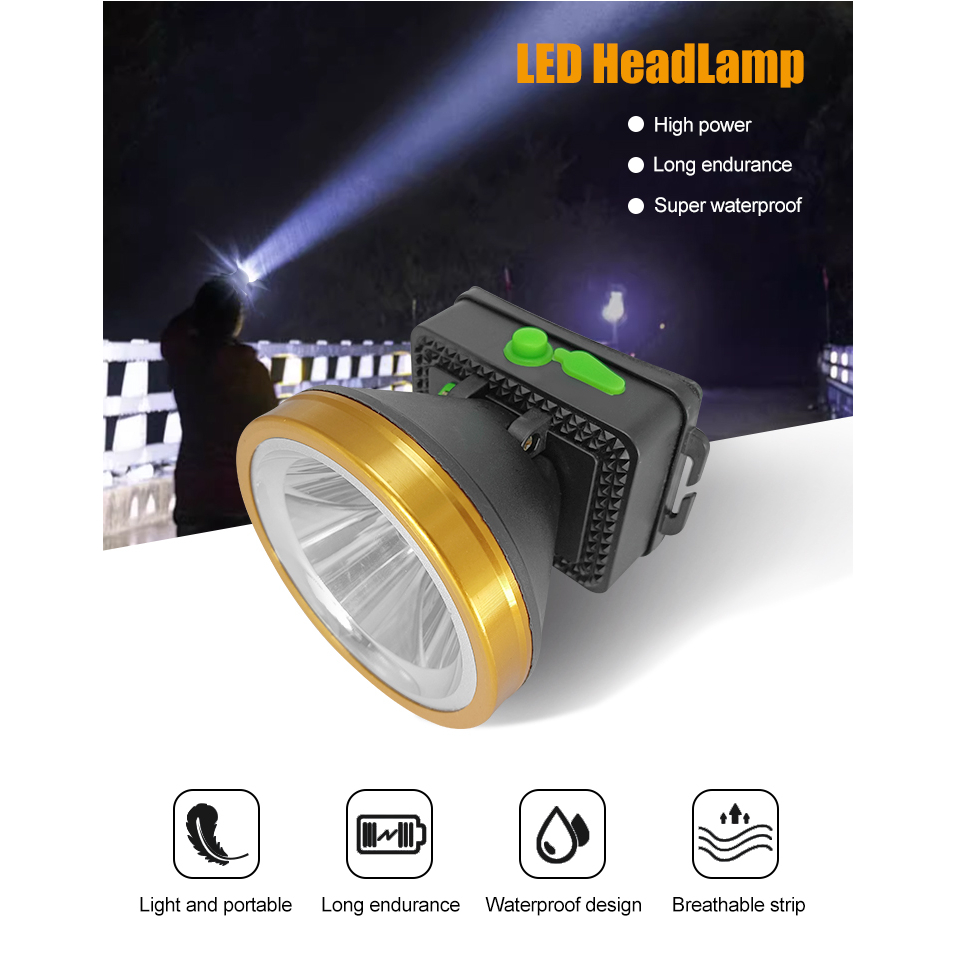 Senter Kepala LED 100 Watt Besar Jarak Jauh 100Watt Headlamp Lampu Kepala Super Terang Outdoor Charg