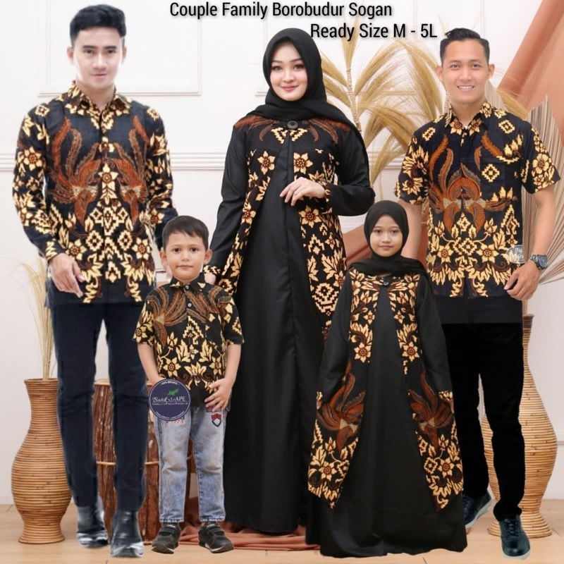 SANIA RUFFLE MARINA COUPLE SARIMBIT SERAGAM KELUARGA FAMILY BATIK MOTIF BOROBUDUR KUNING SOGAN KOMBI