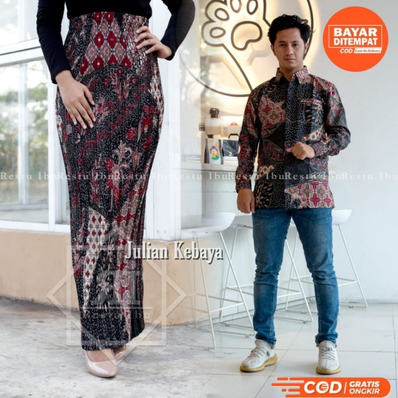 Couple Rok & Kemeja Batik Motif SR Maroon / Baju Batik Couple