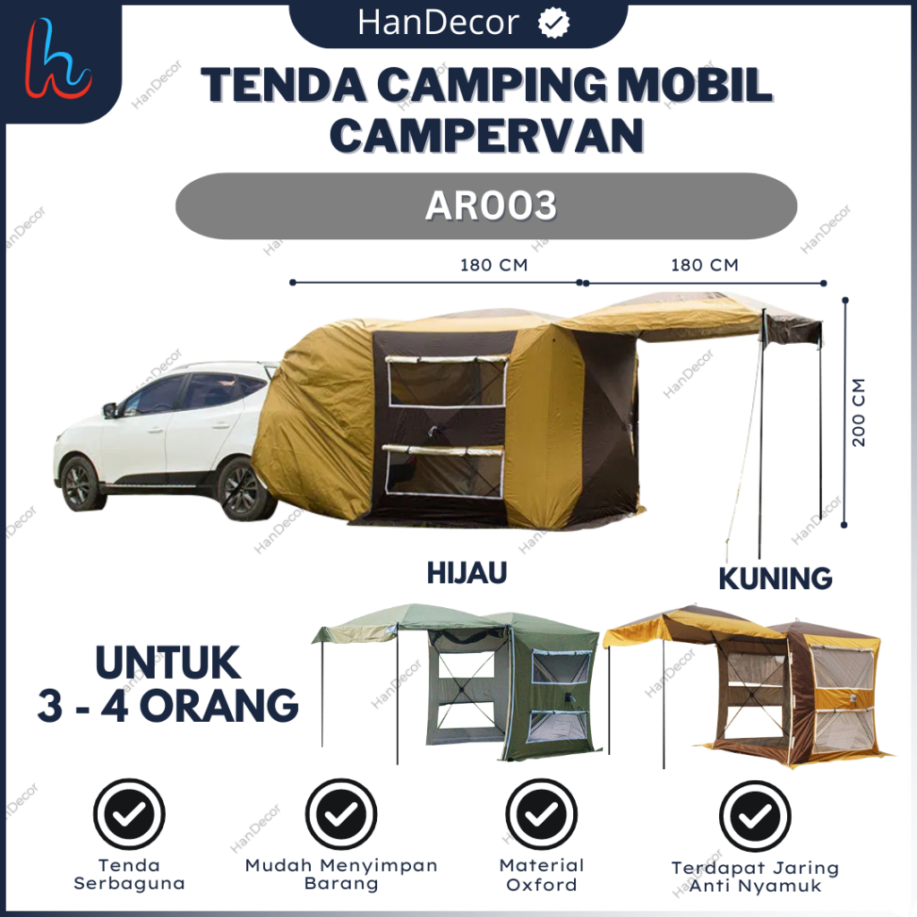 AERA Tenda Camping Belakang Mobil Tenda Mobil Keluarga BESAR TAIL GATE AWNING 180*180*200cm MODERN D