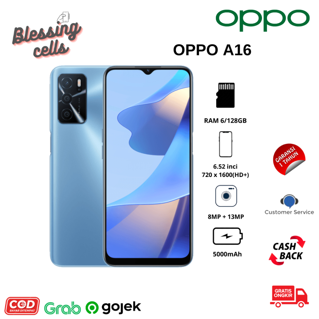 OPPO A16 Ram 6/128GB (GARANSI 1 TAHUN)