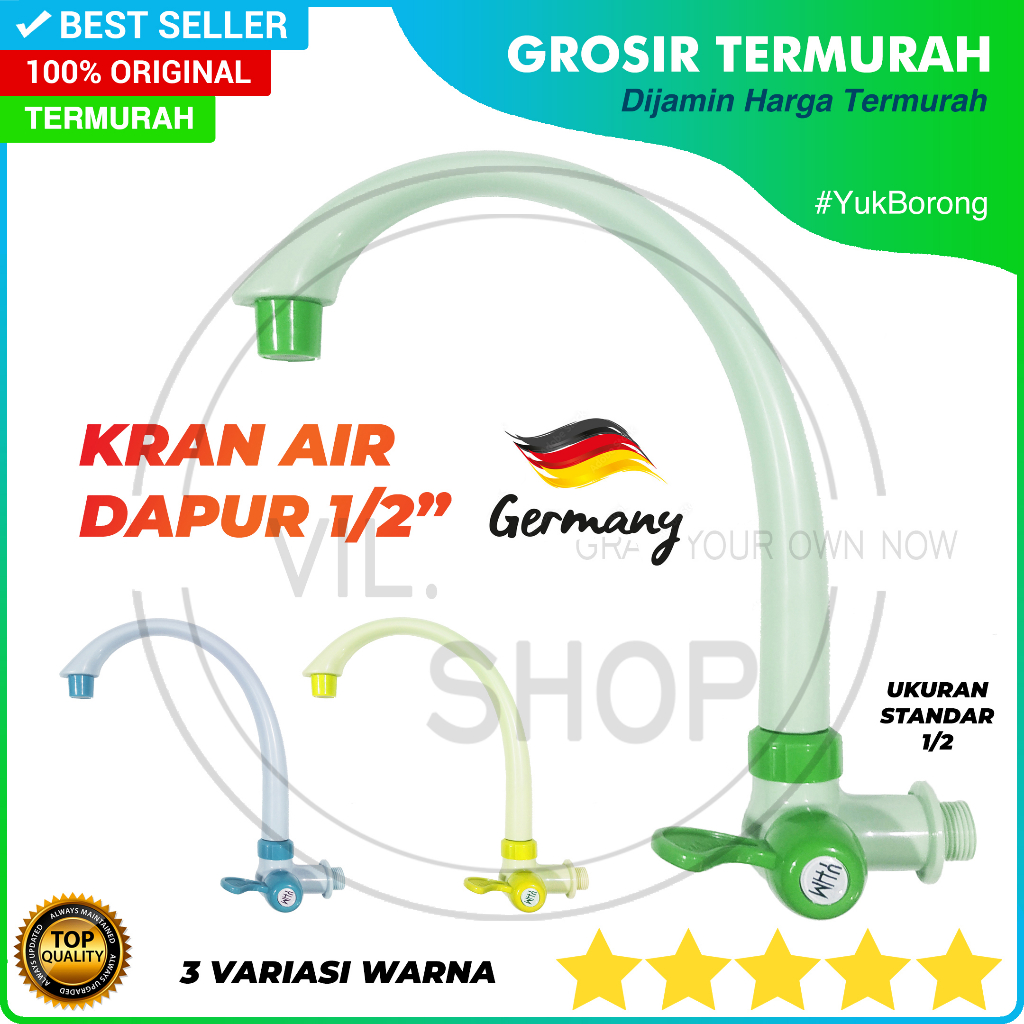 KRAN AIR DAPUR MODEL ANGSA 1/2" KERAN BAK CUCI PIRING CUCI TANGAN PVC WASTAFEL TEMBOK 1/2 INCH INCI 