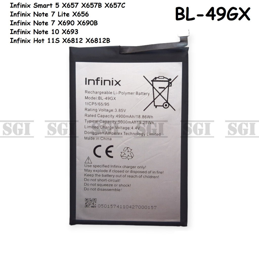 Baterai BL-49GX BL49GX Infinix Smart 5 X657 X657B X657C Note 7 Lite X656 Note 7 X690 X690B Note 10 X693 Hot 11S X6812 X6812B Batre Batrai Battery Original OEM HP Handphone Ori