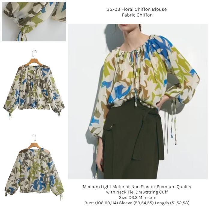 35703 Blouse Sifon Wanita Floral Chiffon Blouse