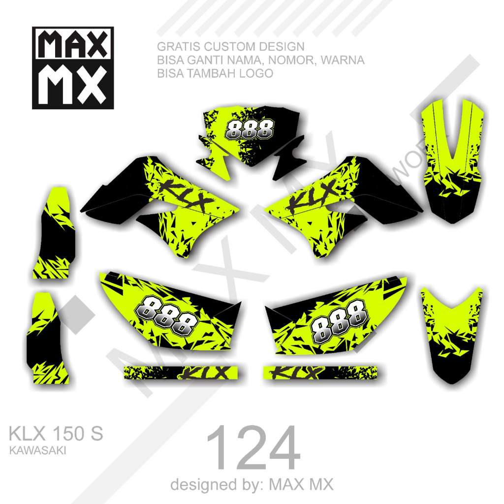 Stiker sticker decal motor klx 150 s Motif hitam grafis hijau stabilo