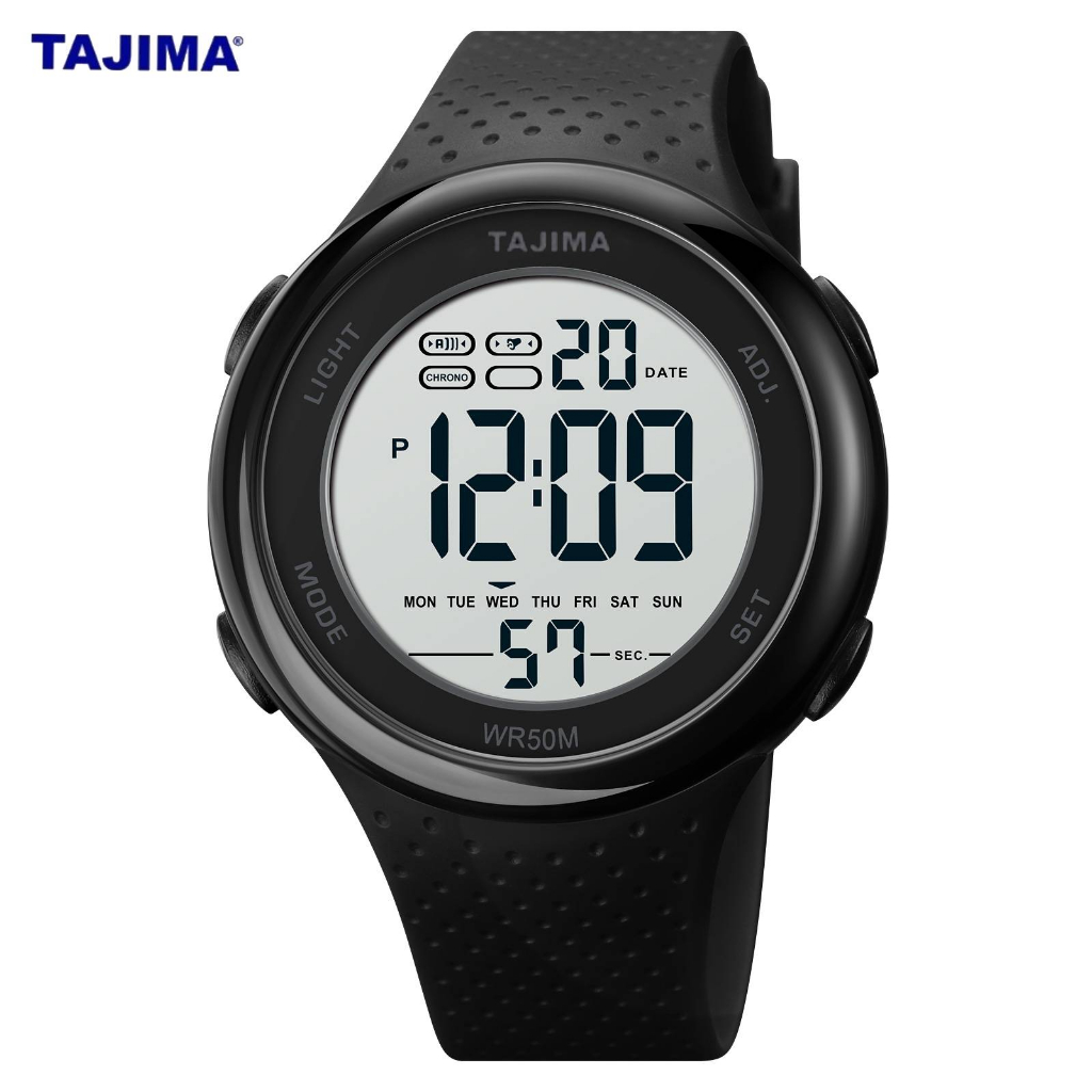 Jam Tangan Pria Digital Sport Tajima 9254 Water Resist Original Garansi 1 tahun + Free BOX-Hitam Putih