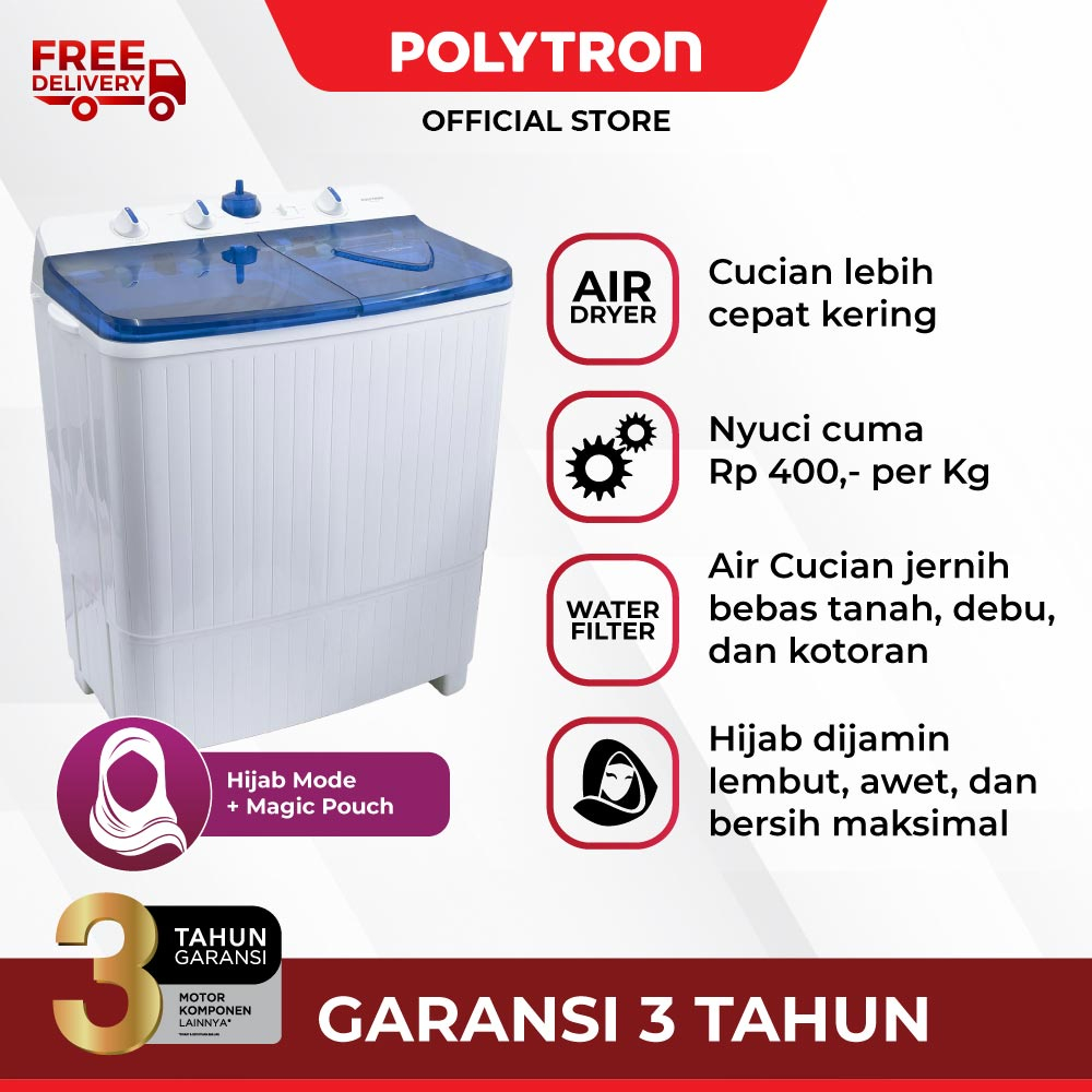 POLYTRON MESIN CUCI PWM 9572 MAGIC POUCH HIJAB 9,5 Kg
