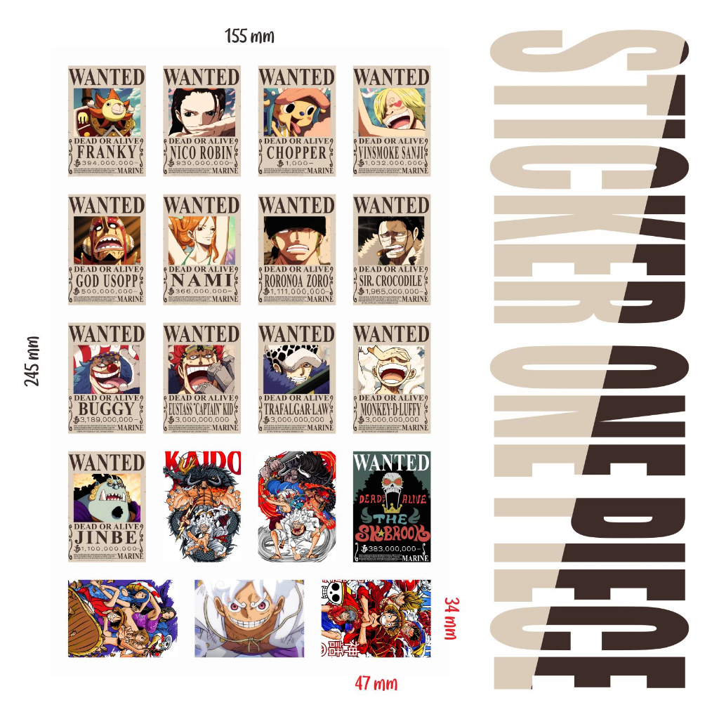 Sticker Wanted One Piece Bajak Laut Luffy