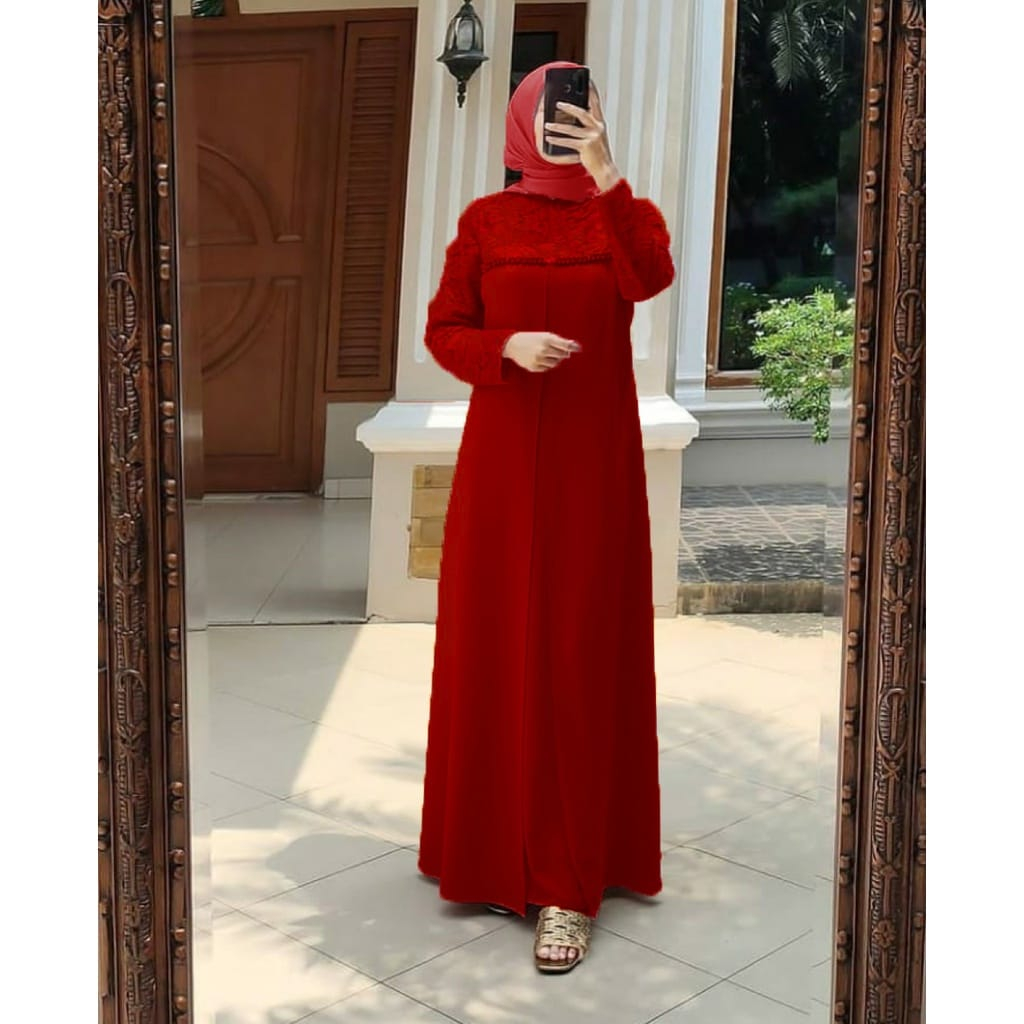 Helen Maxy Sonia Dress Jumbo Mutiara Brukat Gamis Kondangan Simple Mewah Lilac Wardah Xxxl Ld 130CM 