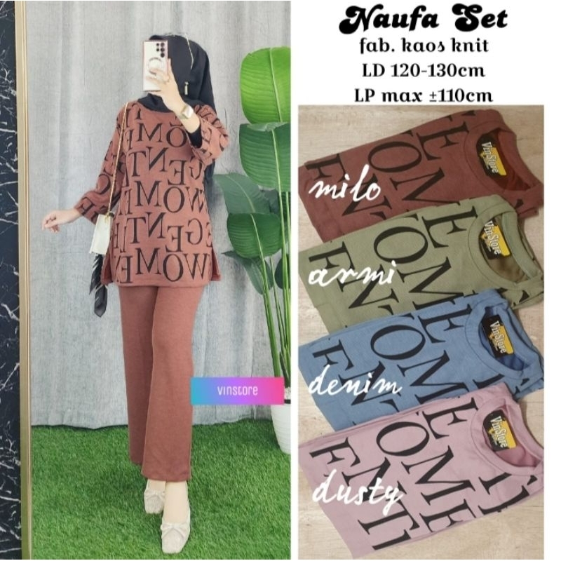 Baju Setelan Wanita One Set Naufa Set Kaos Knit Super Jumbo Bigsize