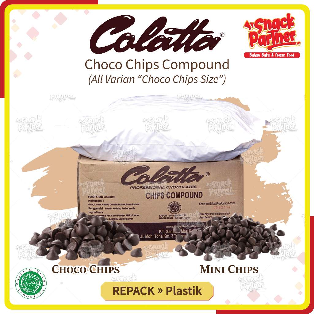 

COLATTA - CHOCO CHIPS REPACK 100 250 GR - Topping Taburan Tabur Cake Biskuit Biscuit Chocolate Coklat Cokelat Donat Donut Toping Roti Kue - Collata Compound Kerucut Chocochips Chocochip Chip Mini 100GR 250GR