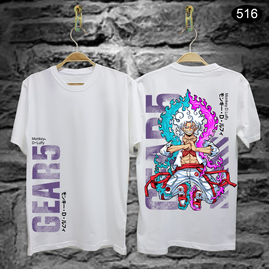 Baju Kaos T-shirt Distro Terbaru / Kaos One Piece Luffy Gear 5 Fight Putih / Kaos Kekinian / Kaos An