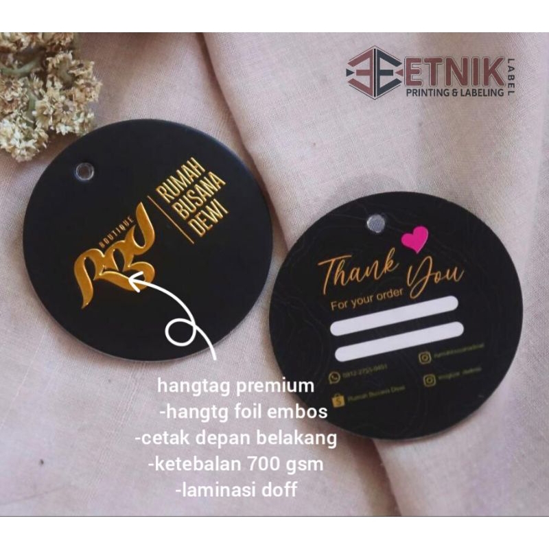 hangtag tebal premium hangtag foil embos hangtag elegan hangtag baju hangtag custom