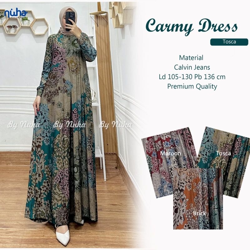 Gamis batik pesta kondangan stylis bisa seragaman carmy dress ori nuha LD 105-130 fit to XXL maxy ke