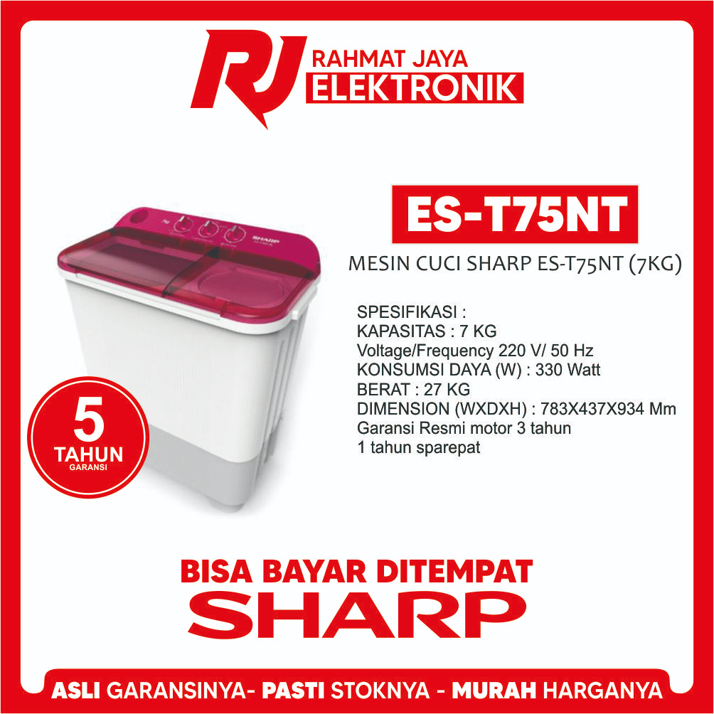 MESIN CUCI SHARP ES-T75NT (7KG) 2 TABUNG PUREMAGIC