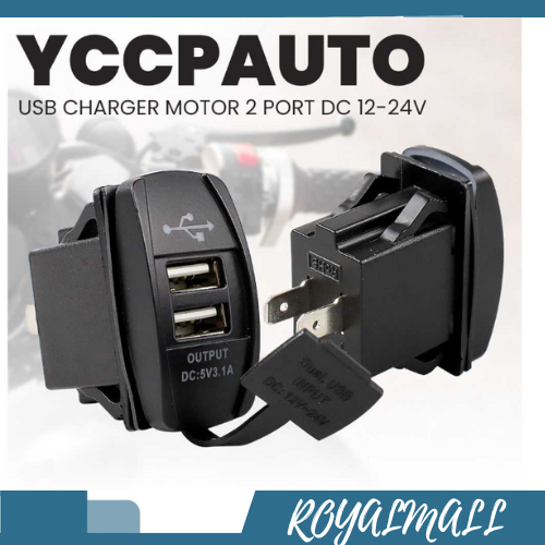 USB Charger Motor 2 Port DC 12-24V / Usb Tempat Adaptor Adapter Charger Carger Carjer Cas Casan Colo
