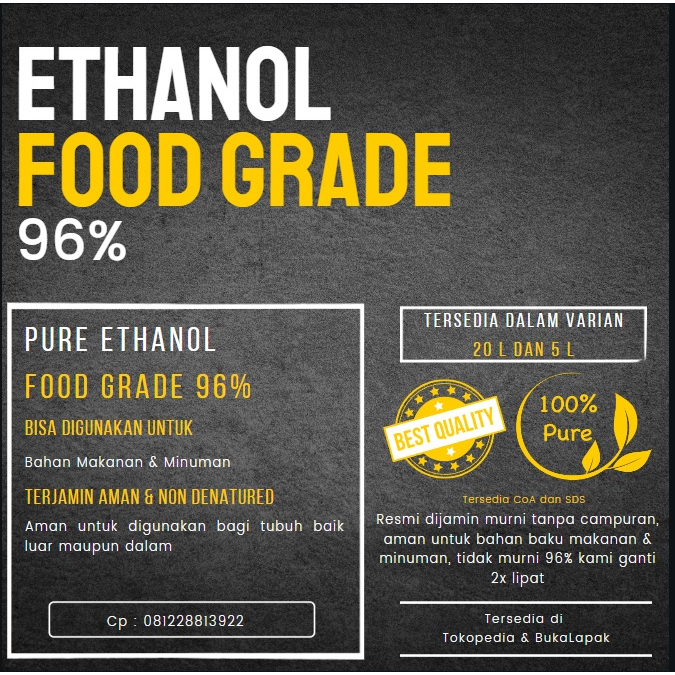 

Ethanol/Alkohol Food Grade 96% isi 10LITER Premium Ethanol 96% Minuman