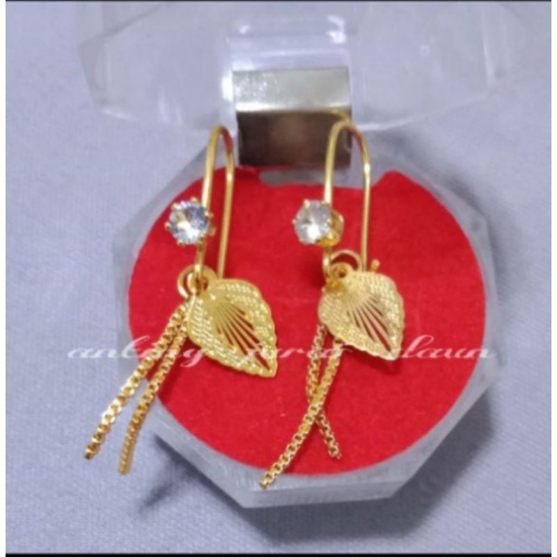 Anting mutiara jurai daun kemanggih asli emas muda