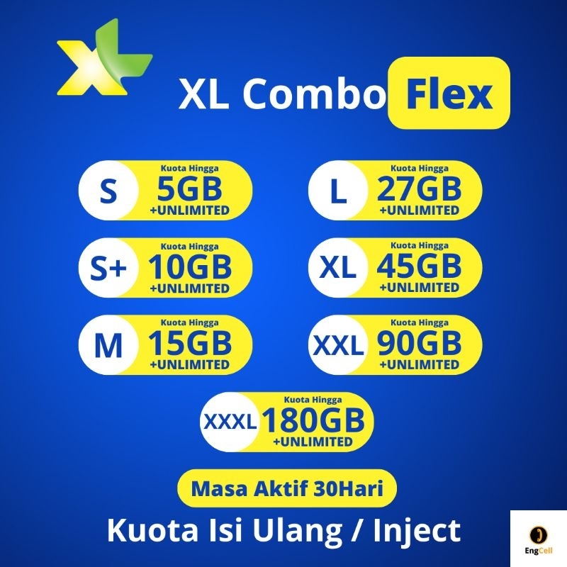 Termurah Kuota Reguler Isi Ulang/Inject XL Combo Flex, Combo Xtra, Xtra Plus, Xtra VIP, Hotroad, Data Pure