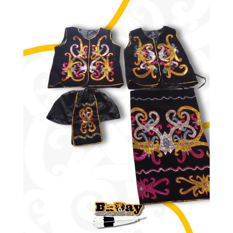 Baju Dayak Bahan Beludru lapis puring Couple