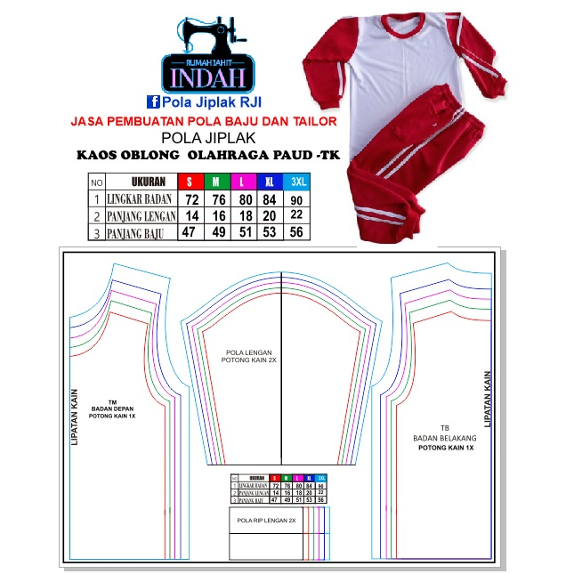 POLA KAOS OLAHRAGA PAUD-TK POLA KAOS OBLONG ANAK POLA JIPLAK POLA INSTAN