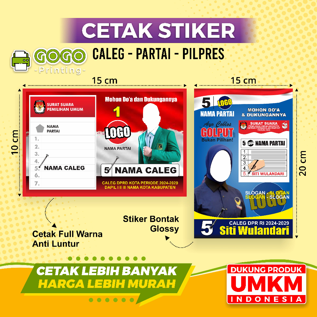 

PROMO - Stiker Caleg / Partai / Pemilu / Pilkada - 7,5x10