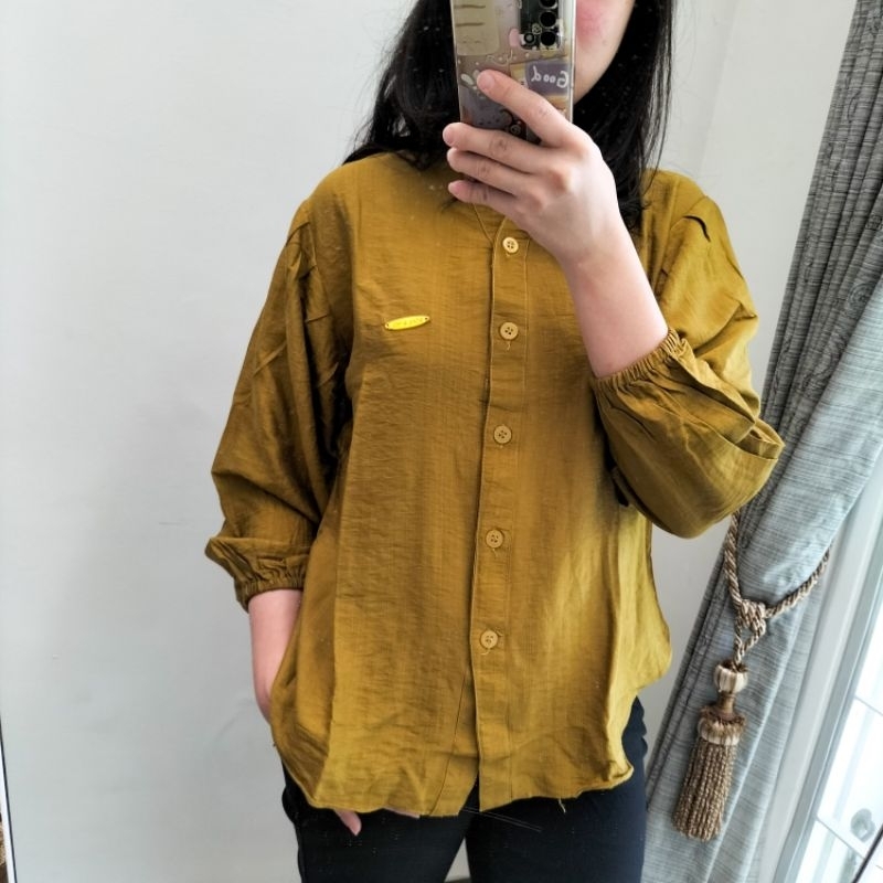 @more_collection l Youri Blouse l Kemeja Polos Lengan Panjang Polo Leher SH