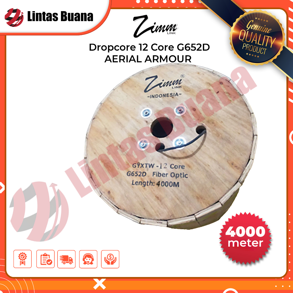 Kabel Fiber Optik Grade A Dropcore ARIEAL ARMOUR 12 Core G652D 4km Zimmlink