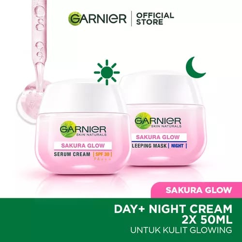 ( PROMO DAY&amp;NIGHT ) Garnier Sakura GLOW White HYALURON Day + Night Cream - Krim Pagi/Siang Malam Skincare Wajah Glowing