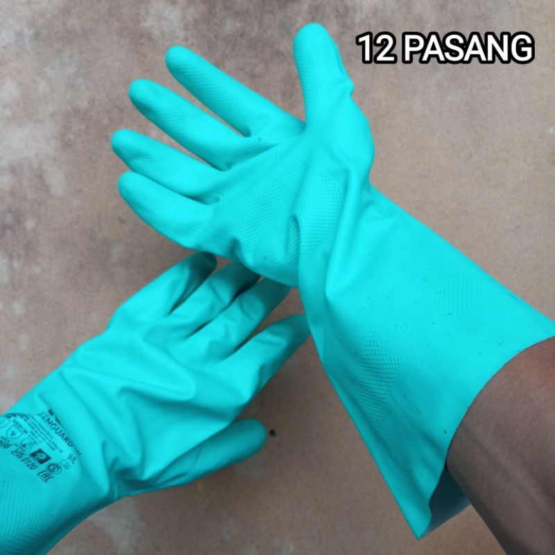 12 Pasang sarung tangan karet panjang PVC safety merk KLENGGUARD