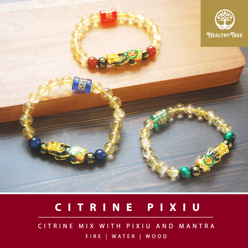 Gelang Batu Kristal Citrine Pixiu untuk Feng Shui