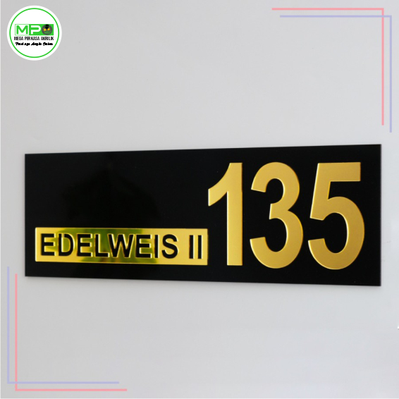 Plat Rumah Gold Timbul / Plat Nomor Rumah Akrilik / Plat Rumah Akrilik - Gold/Bor, L(40x14)