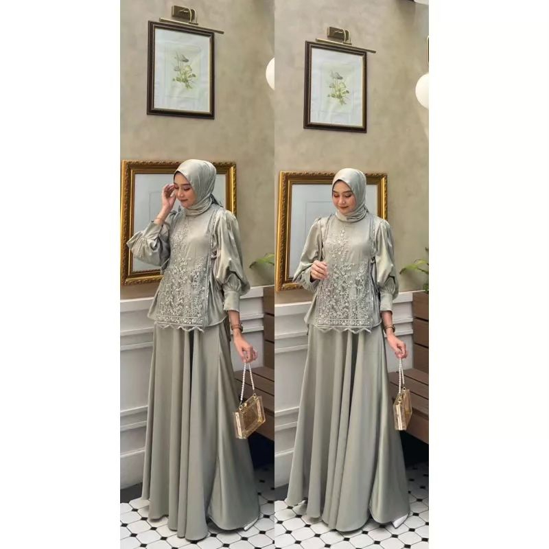 Gamis set outer Hana Dress Gamis pesta mewah elegan Dress set outer Gamis brukat kondangan