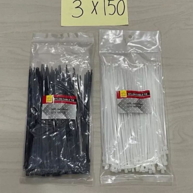 

KABEL TIES 3.0X150mm ISI 100PCS / CABLE TIE 150mm / KABEL TIE TALI KLEM PVC NILON HITAM & PUTIH