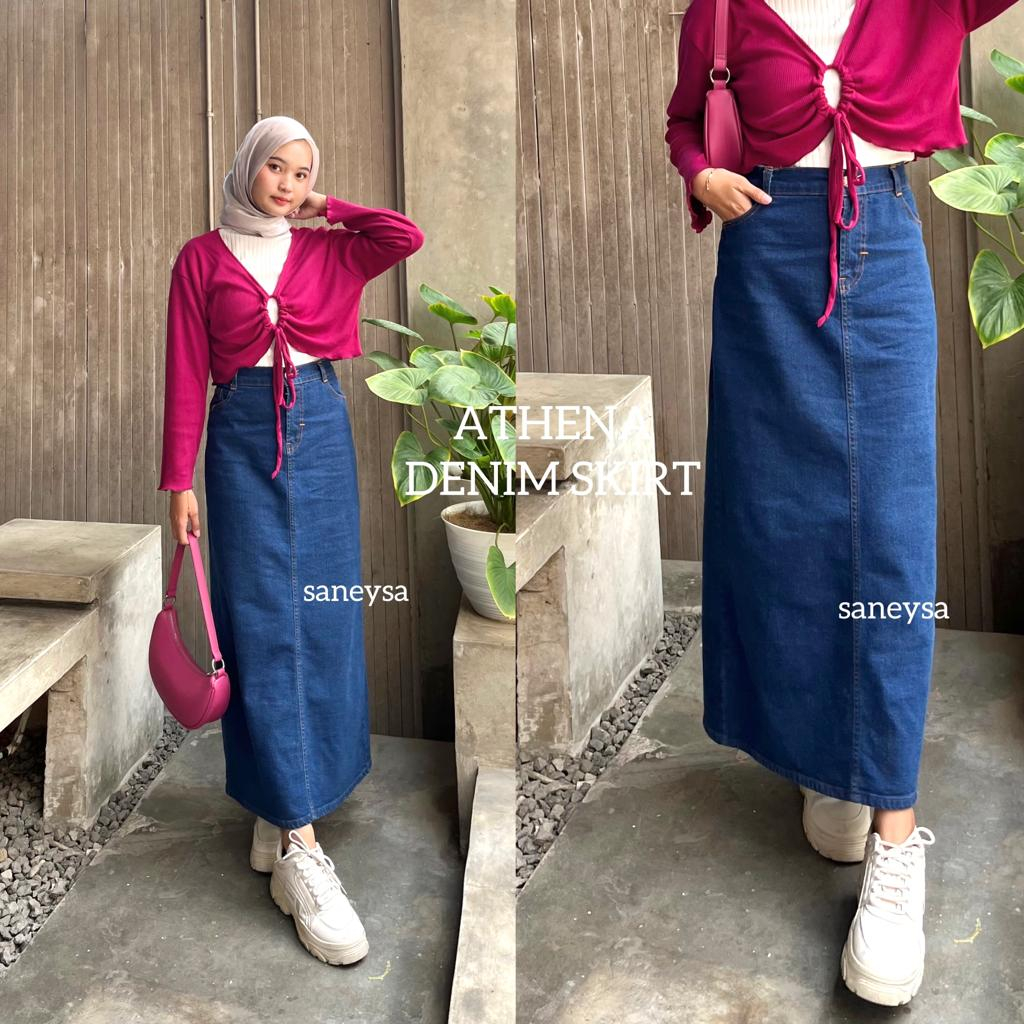 Athena Denim Skirt - Rok Jeans Highwaist Panjang -  Rok Span Panjang - Maxi Skirt - Rok Kekinian - J