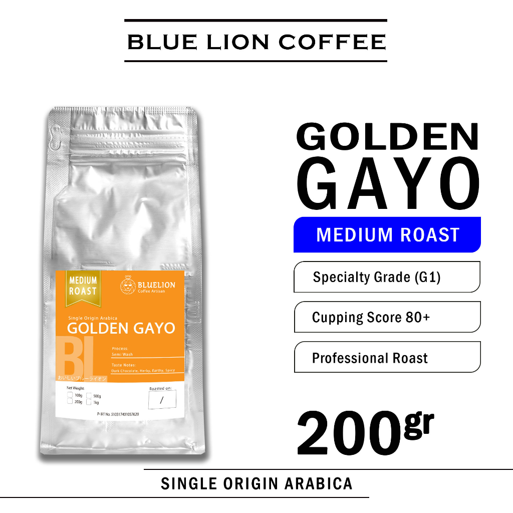 

Blue Lion Coffee Golden Aceh Gayo 200 gram Medium Roast Single Origin Arabica Kopi Biji Bubuk