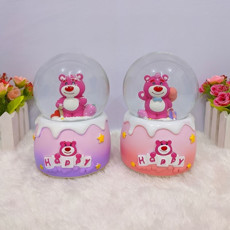 Snowball/ Pajangan Bola Kaca Musik Box Lotso XL (100) + Lampu Salju Otomatis Bergerak