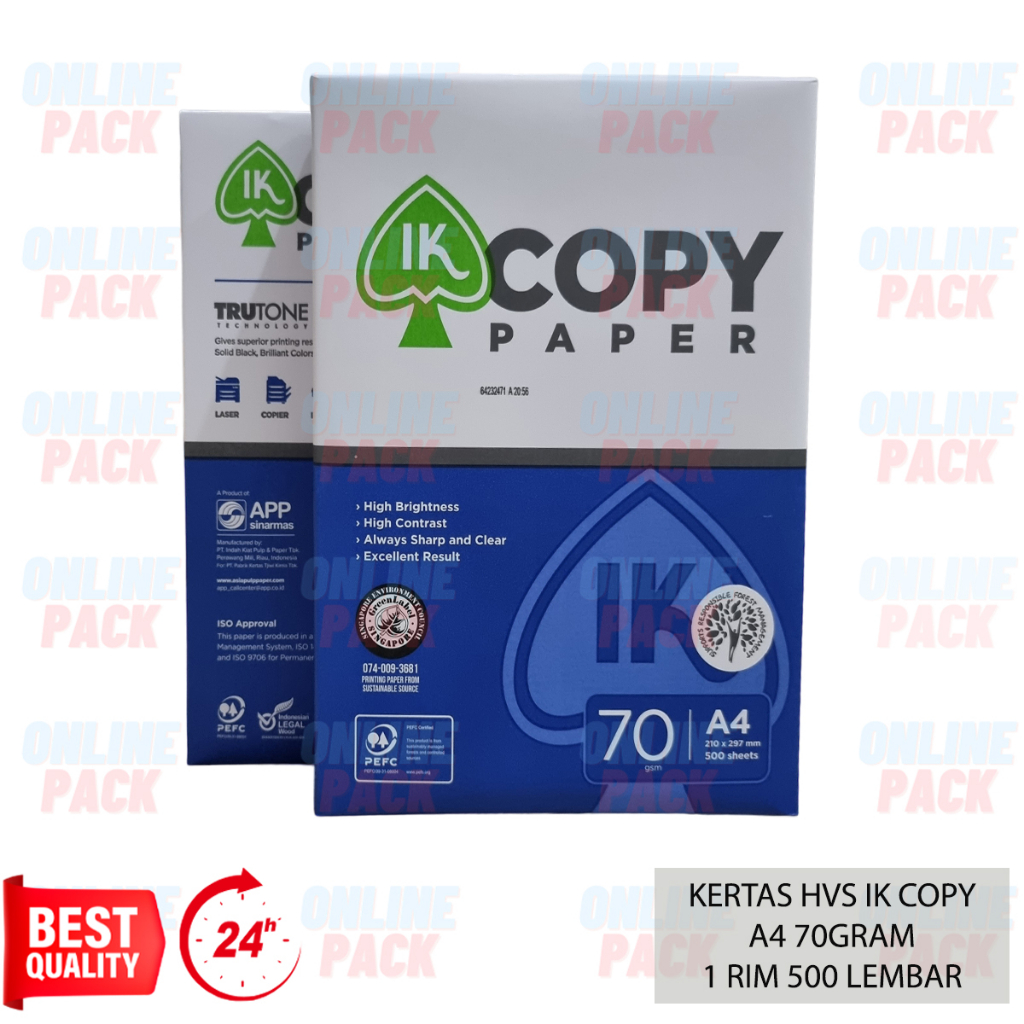 KERTAS HVS IK COPYPAPER COPY PAPER A4 70GR 70 GRAM 1 RIM 500 LEMBAR PRINT PAPER TRUETONE TRUE TONE