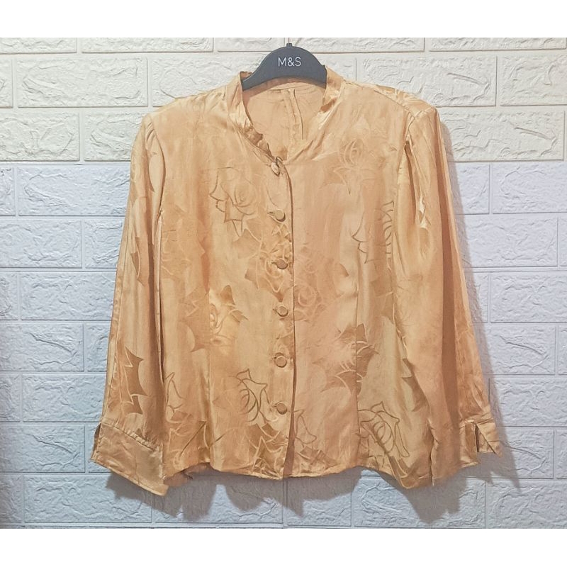 atasan blouse wanita lengan panjang gold bunga