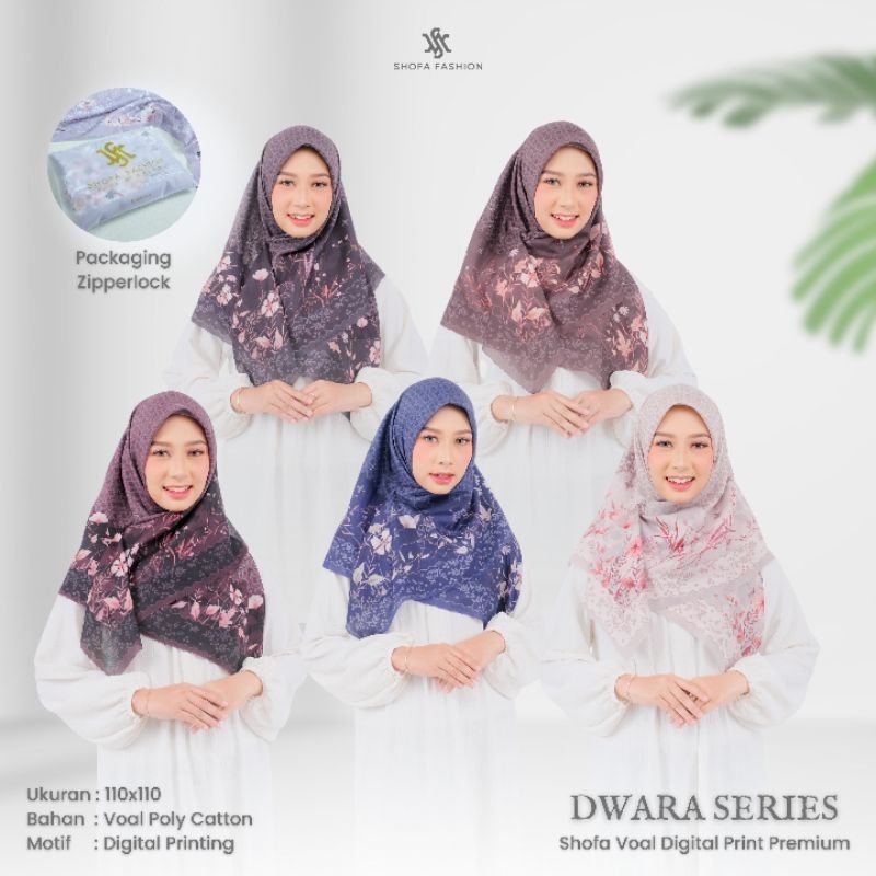 Shofa fashion - DWARA Series Hijab kerudung jilbab segi empat voal motif digital print premium Zippe
