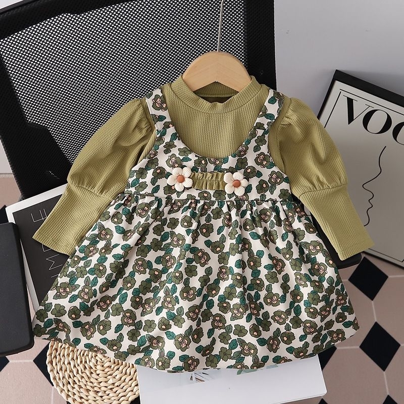 Dress anak motif bunga/ Baju Lengan panjang Perempuan Motif Bunga