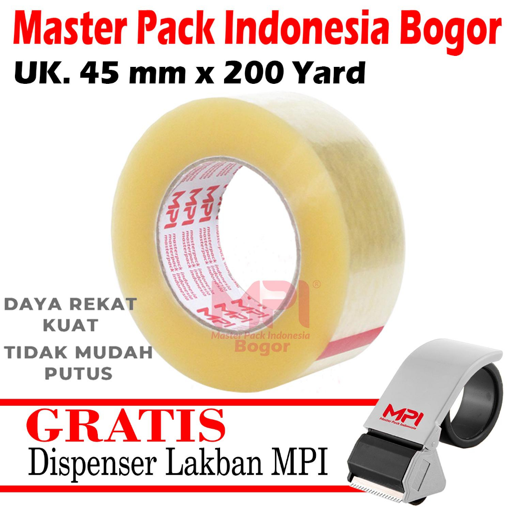

[ GRATIS DISPENSER ] Lakban Bening JUMBO MPI 45 mm x 200 yard / Lakban Packing - Master Pack Indonesia Bogor