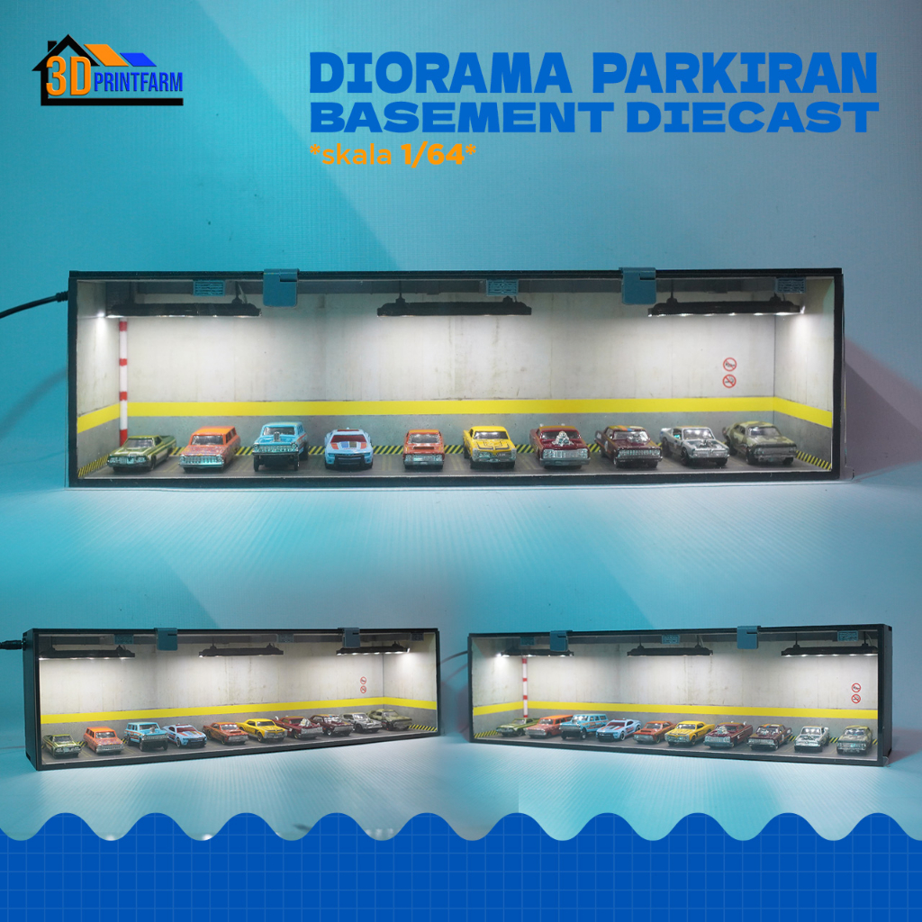 Diorama Parkiran Basement Diecast skala 1:64 I Rak Hotwheels Display