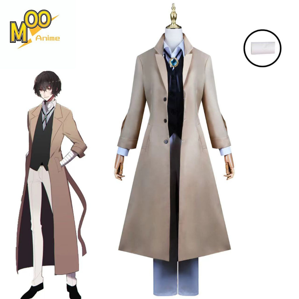 Bungo Stray Dogs Dazai Osamu Cosplay Long Jacket Coat Anime Halloween Costume Christmas Men