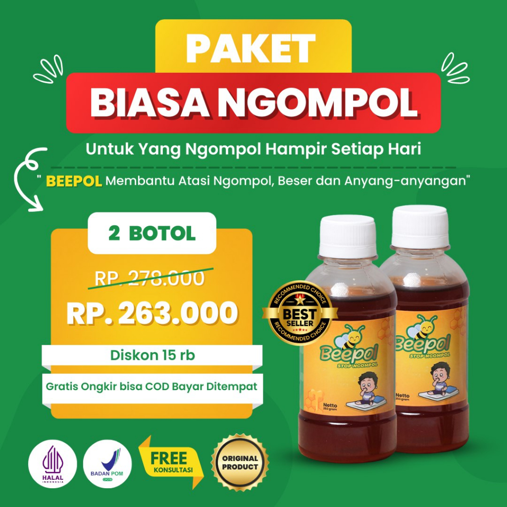 

Madu Beepol Ori Atasi Ngompol Anak Remaja Dewasa Promo Hemat 2 Botol