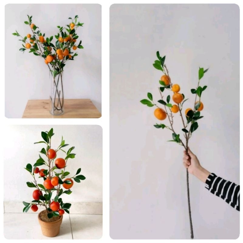 Aneka ranting buah apel jeruk delima cherry bunga hias artificial imitasi palsu plastik