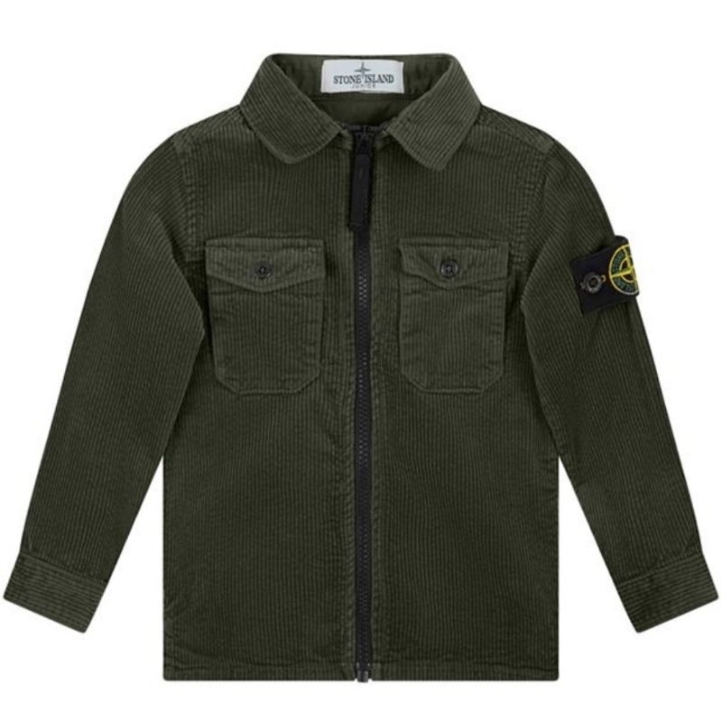 STONE ISLAND JUNIOR CORD COTTON OVERSHIRT OLIVE