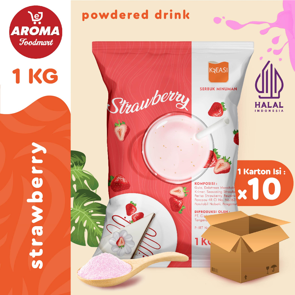 

1 Karton Kreasi Bubuk Strawberry Powder 1 KG Minuman Serbuk Stroberi 1 KG