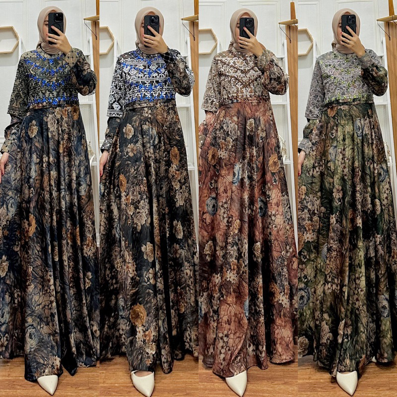 Gamis Silk Armani kombinasi Tile